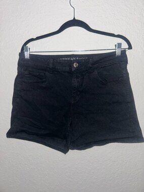 American Eagle Black Midi Denim Shorts